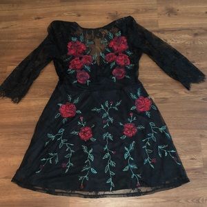 Express Cocktail Dress Lace and Rose Embroidered